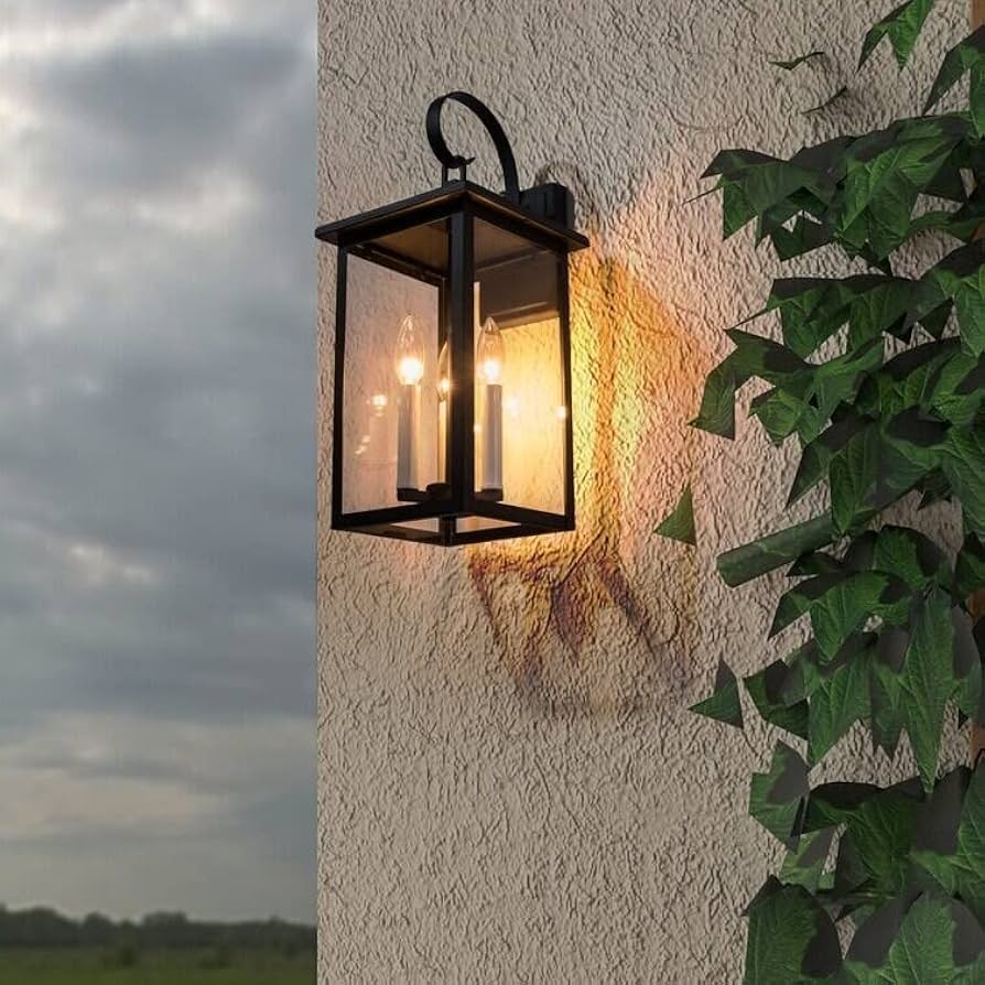 Amazon.com: Black 3 Bulb 19.88'' H Outdoor Wall Lantern with